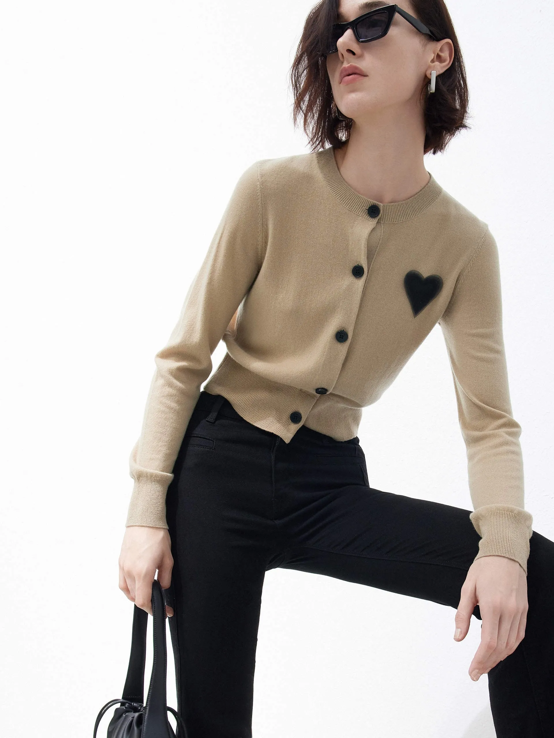 Heart Pattern Wool Cashmere Cardigan