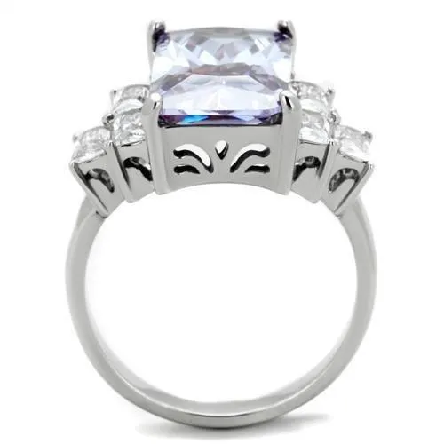 High polished (no plating) Stainless Steel Ring with AAA Grade CZ in Light Amethyst for Women Style TK1904