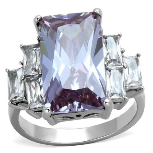 High polished (no plating) Stainless Steel Ring with AAA Grade CZ in Light Amethyst for Women Style TK1904