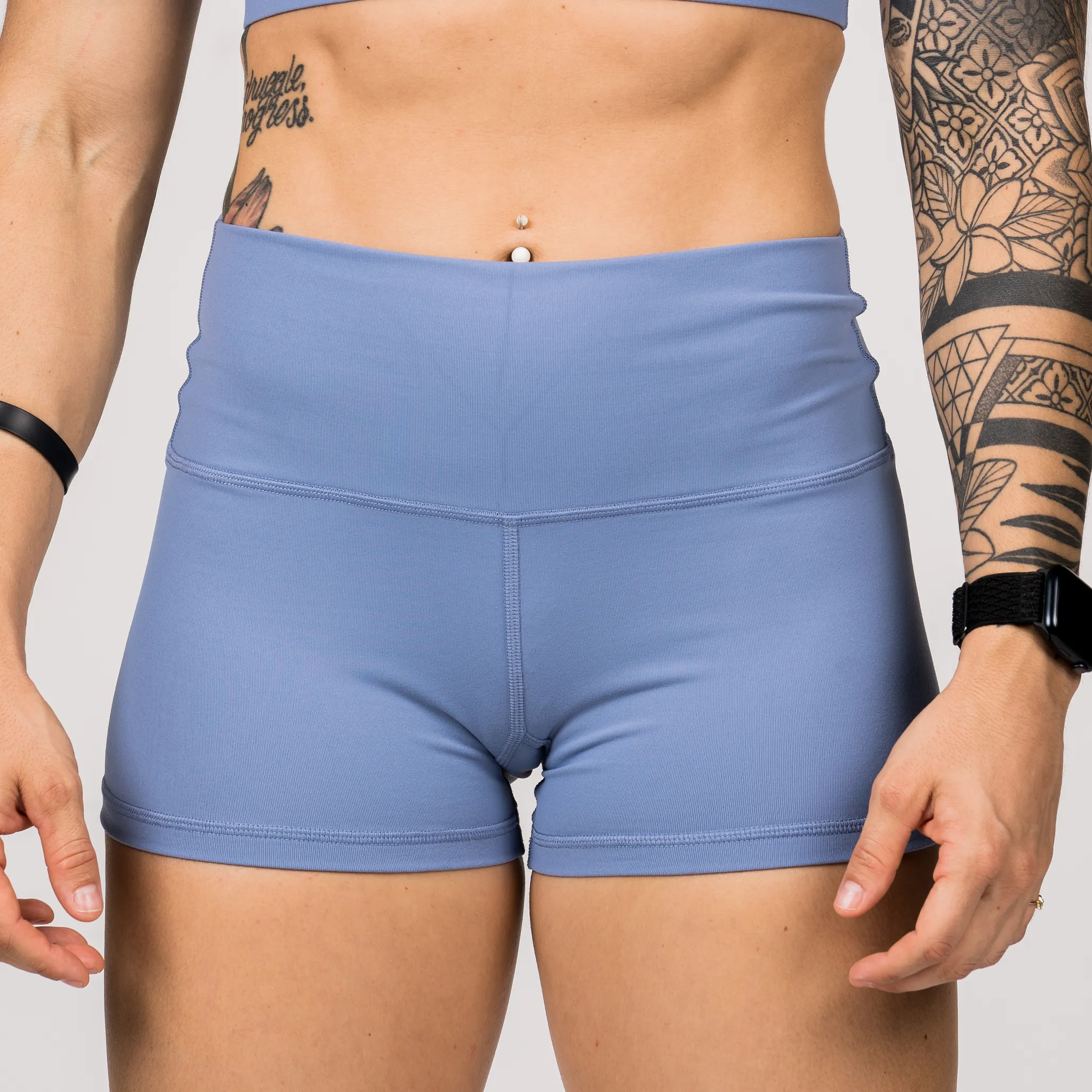 High Waist Booty Shorts - Periwinkle Blue