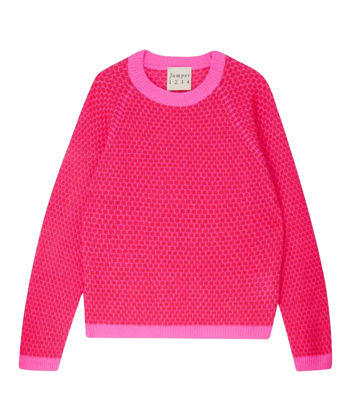 Honeycomb Crew Cashmere Sweater- Hot Pink Cherry