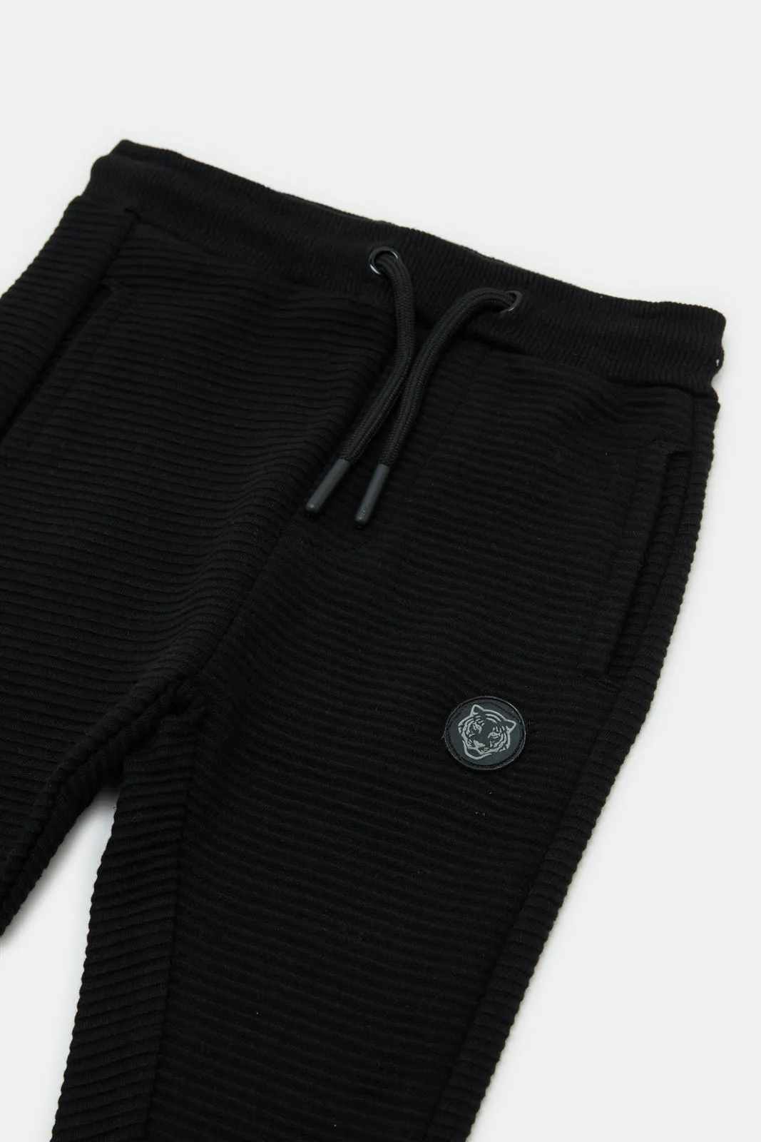 Infant Boys Black Ribbed Track Pants