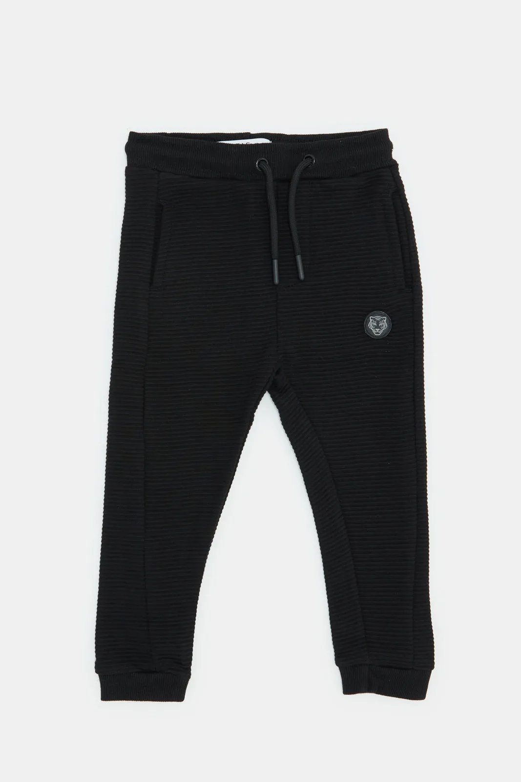 Infant Boys Black Ribbed Track Pants