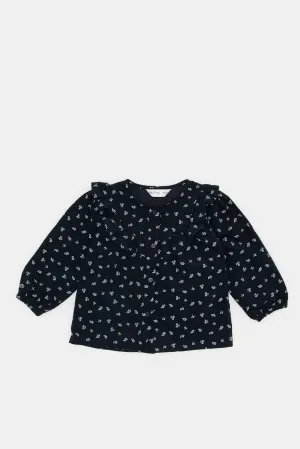 Infant Girls Navy Front Buttoned Printed Blouse