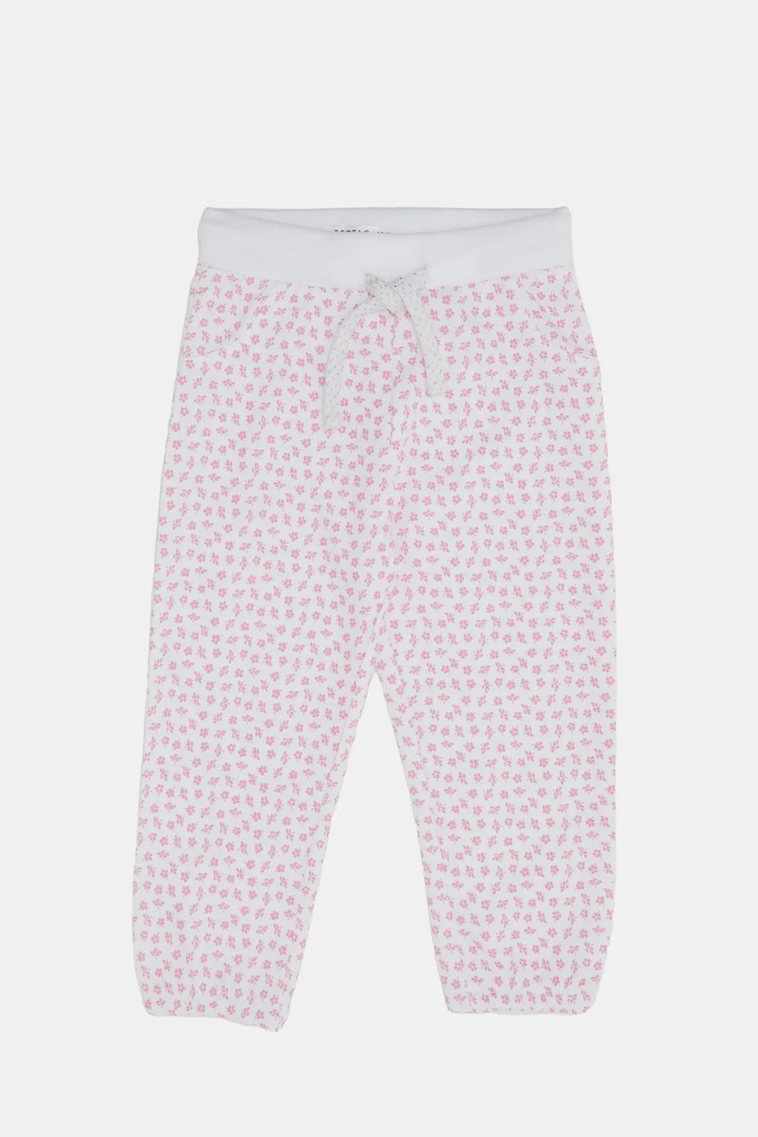 Infant Girls White Floral Printed Active Pants