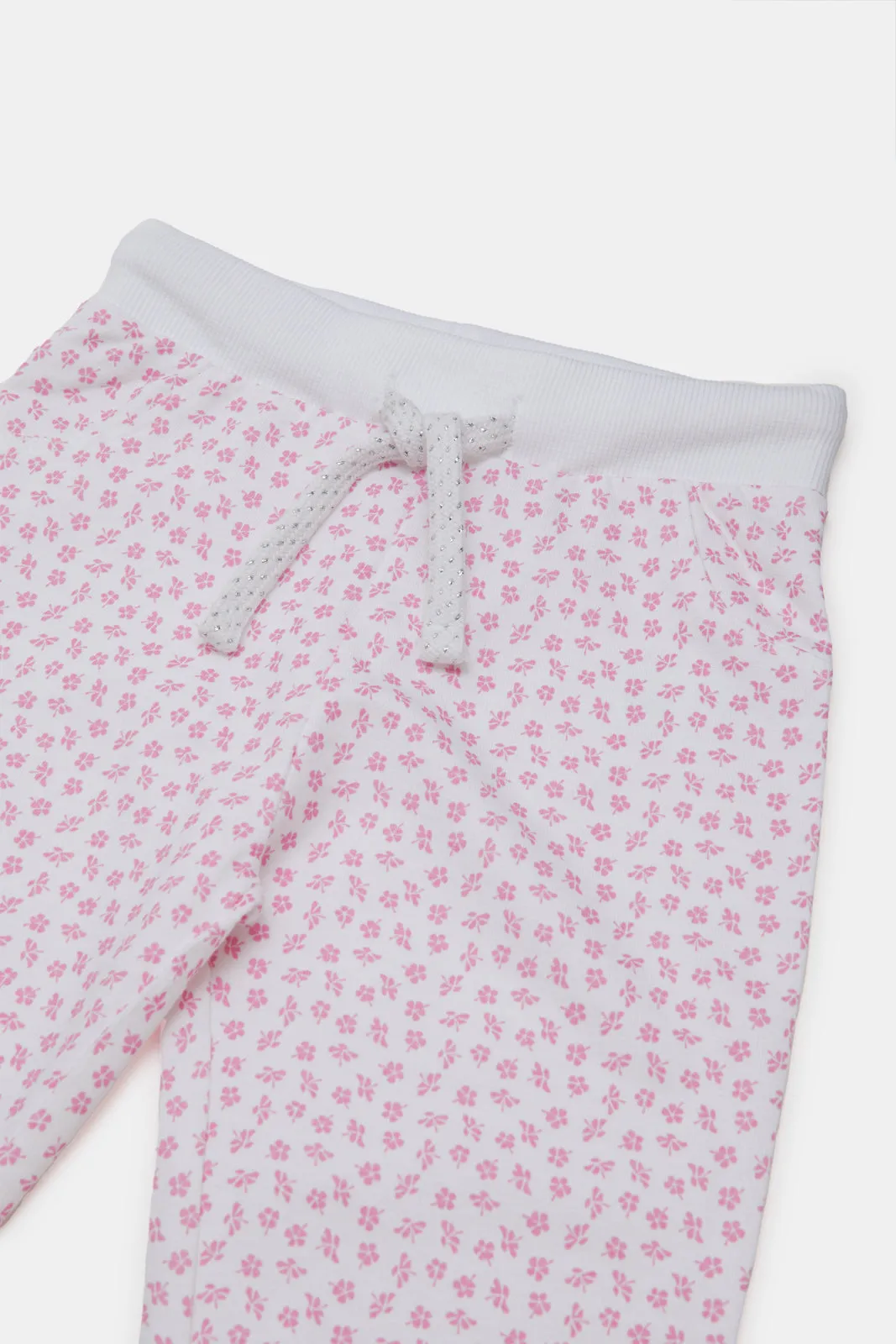 Infant Girls White Floral Printed Active Pants