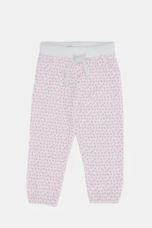 Infant Girls White Floral Printed Active Pants