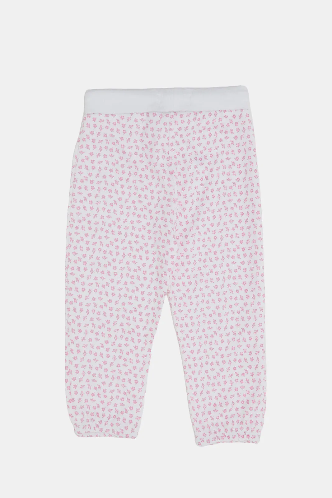 Infant Girls White Floral Printed Active Pants