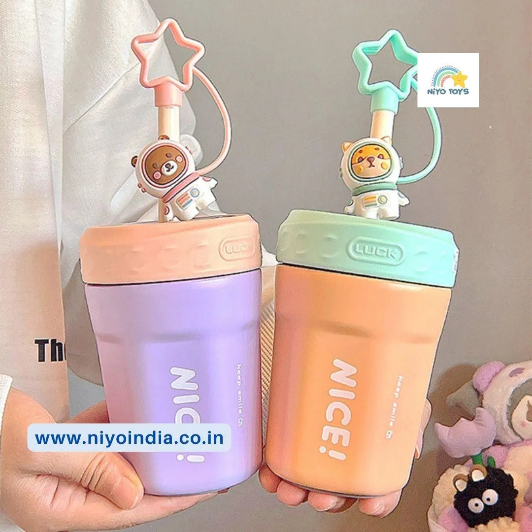 Insulated Stainless Steel Mug for Kids with Star Design Straw | Attractive & Stylish Mug