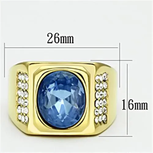 IP Gold(Ion Plating) Stainless Steel Ring with Synthetic Synthetic Glass in Light Sapphire for Women Style TK730