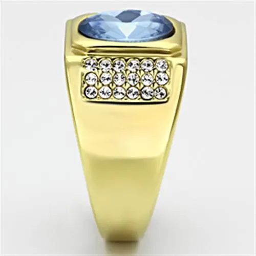 IP Gold(Ion Plating) Stainless Steel Ring with Synthetic Synthetic Glass in Light Sapphire for Women Style TK730