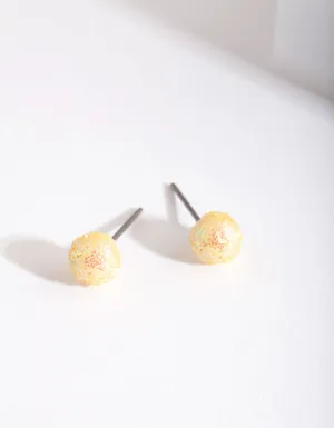 Kids Yellow Glitter Stud Earrings