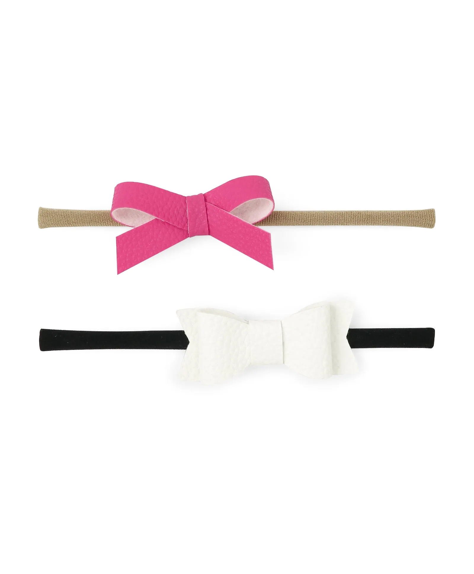 Leather Bow & Knot Headband Set - Pink & White