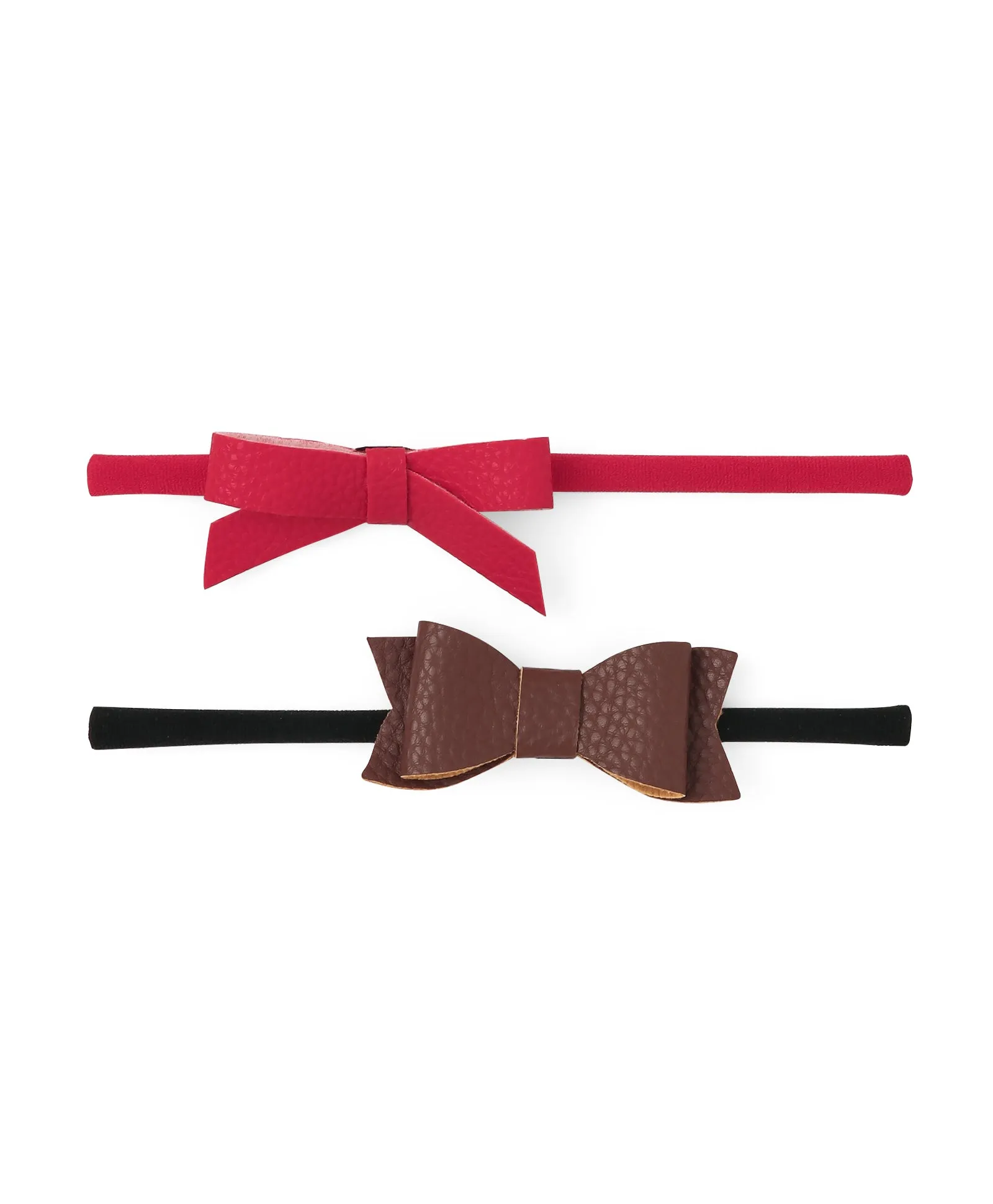 Leather Bow & Knot Headband Set - Red & Brown