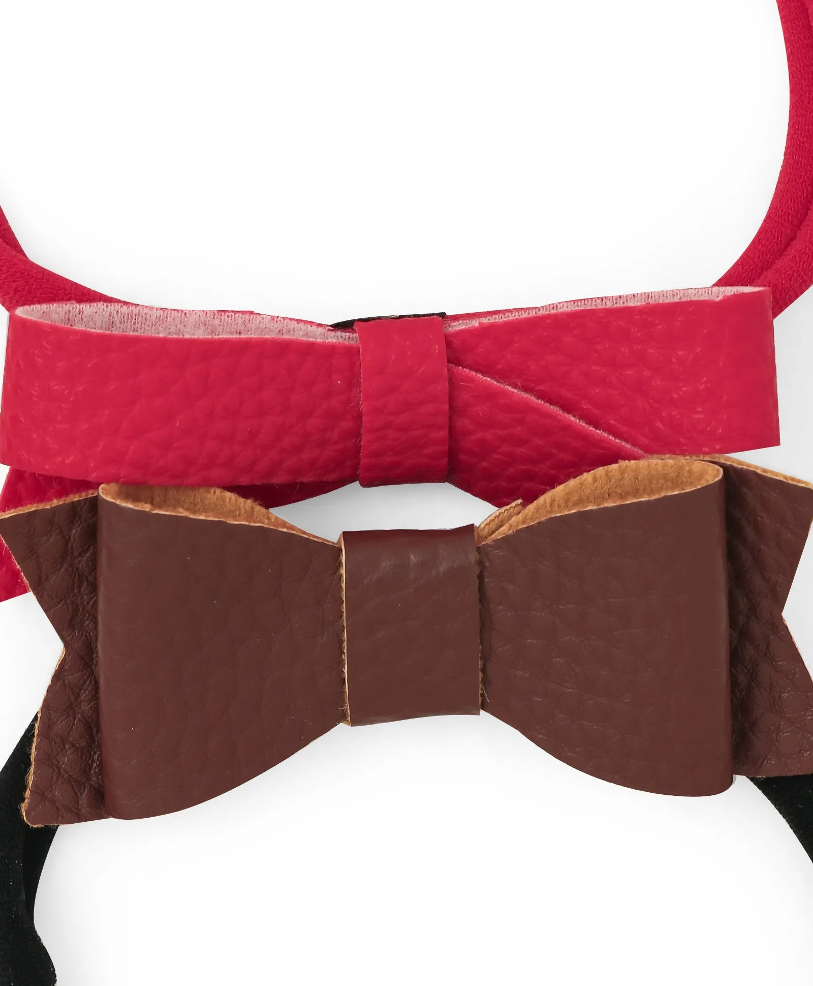 Leather Bow & Knot Headband Set - Red & Brown