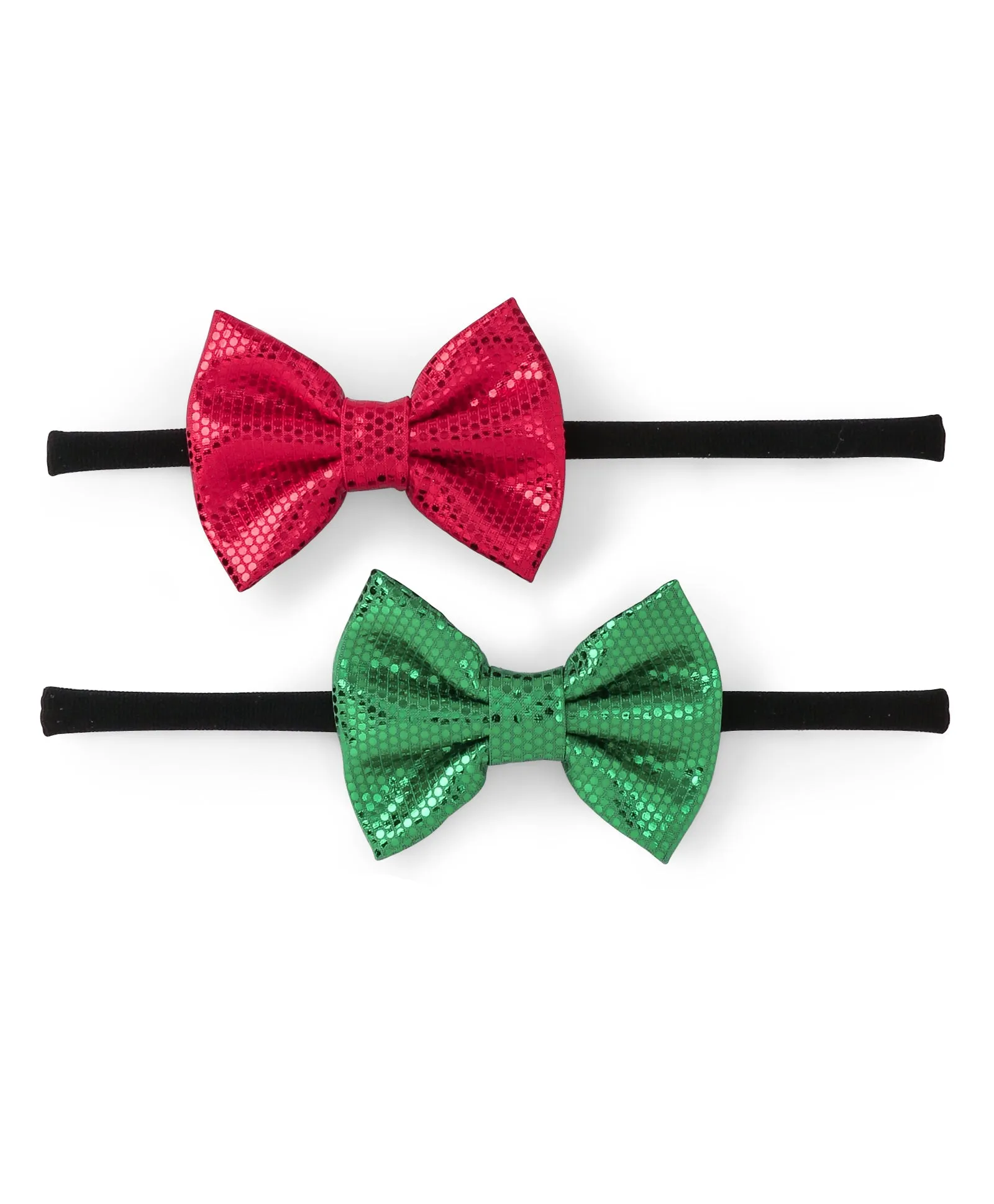 Leather Bow Headband Set - Red & Green