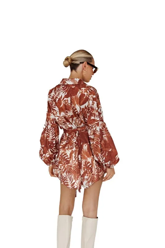 Leaves Print Puff Sleeved Romper