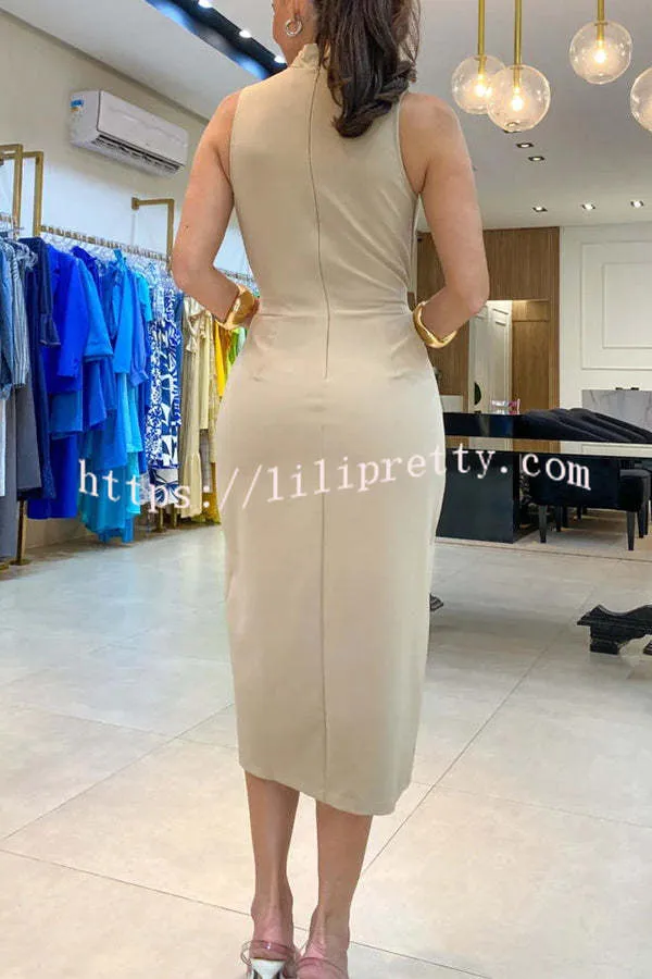 Lilipretty® Celebrities Elegant Turtleneck Wrap Belted Slit Fold Midi Dress