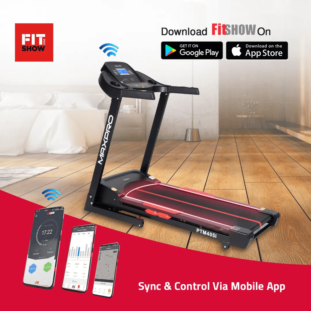 MAXPRO Torque Auto Incline Treadmill for home gym | 4.5Hp Peak DC Motor | 15Level Auto Incline | Max. Speed 14Km/Hr,120KG User Weight,Fitshow App, Free Diet Plan,Home Use Foldable Treadmill(PTM405IDC)