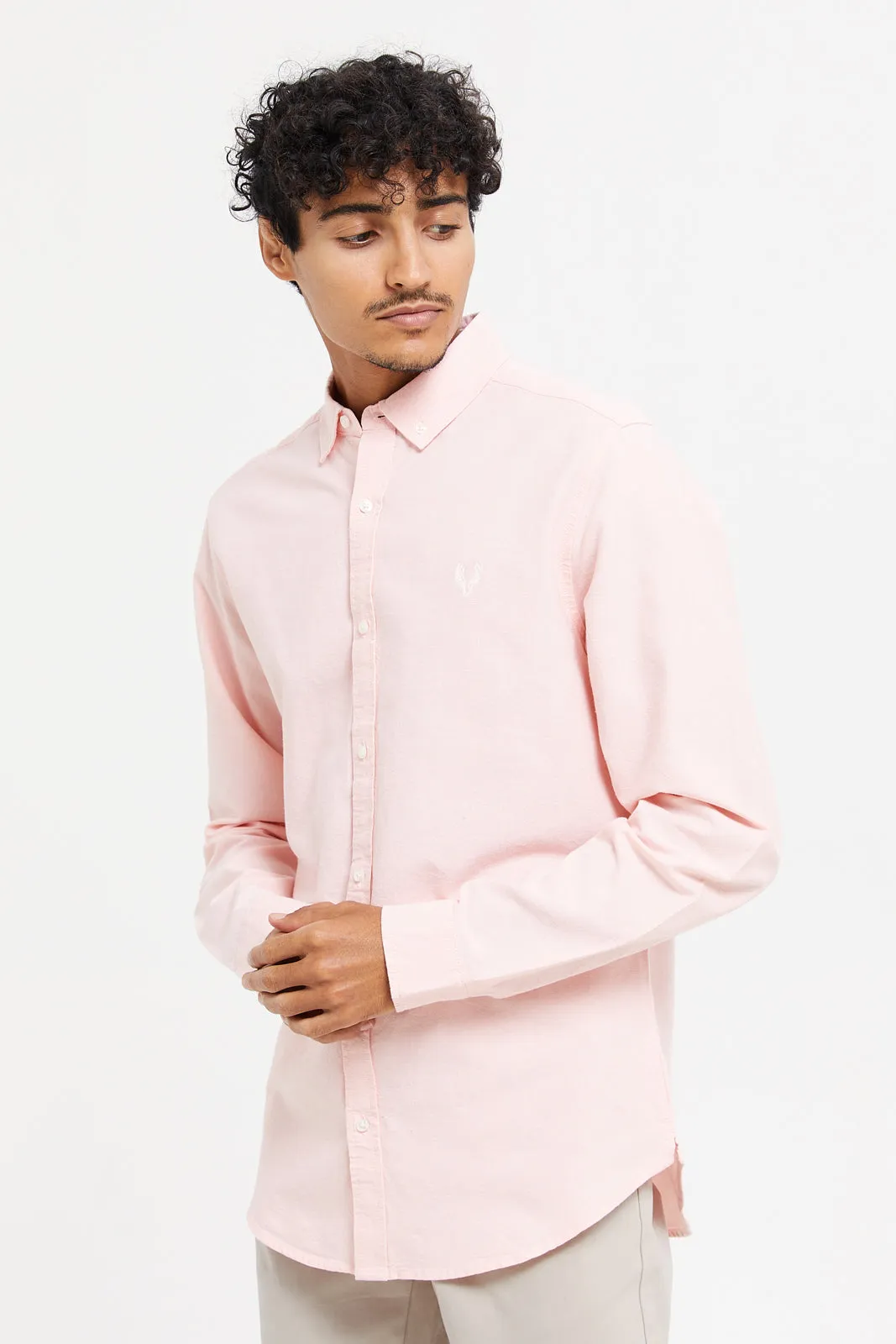 Men Pink Button Down Oxford Shirt