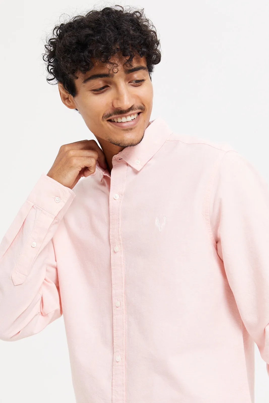 Men Pink Button Down Oxford Shirt