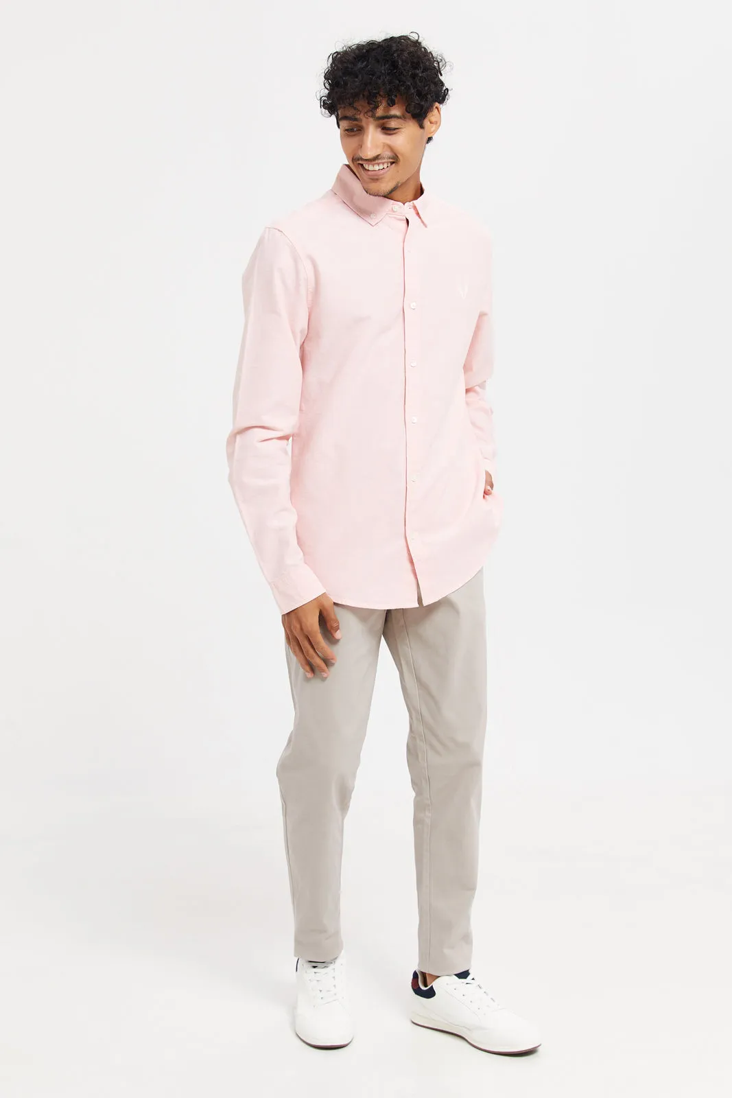 Men Pink Button Down Oxford Shirt