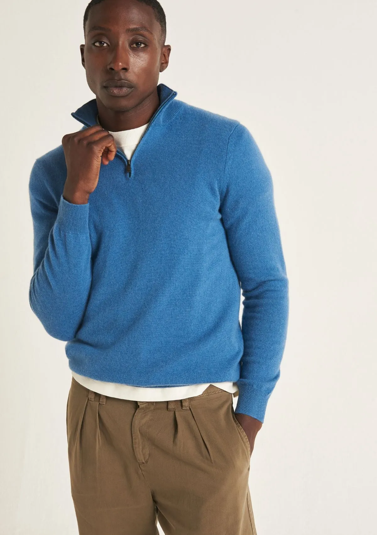 Mens Cashmere Half Zip Sweater in Marina Blue