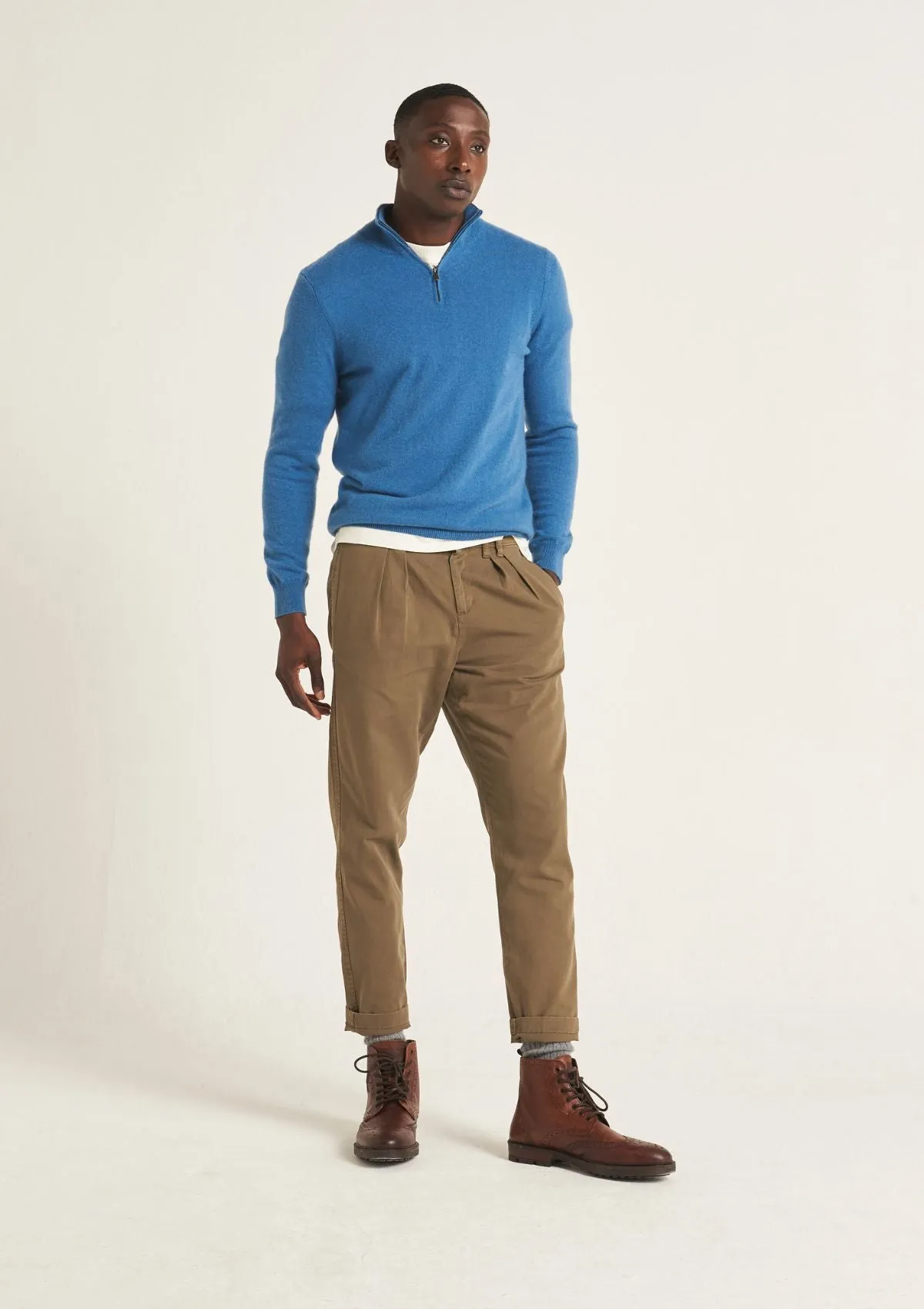 Mens Cashmere Half Zip Sweater in Marina Blue