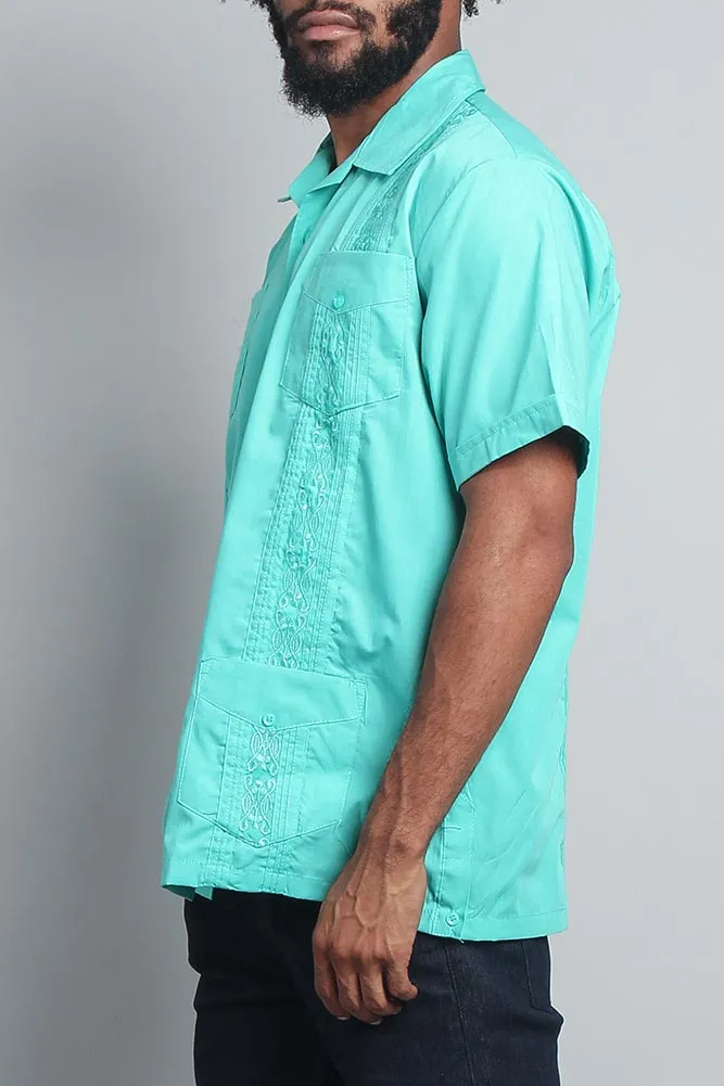 Men's Short Sleeve Cuban Style Guayabera Shirt (Aqua)