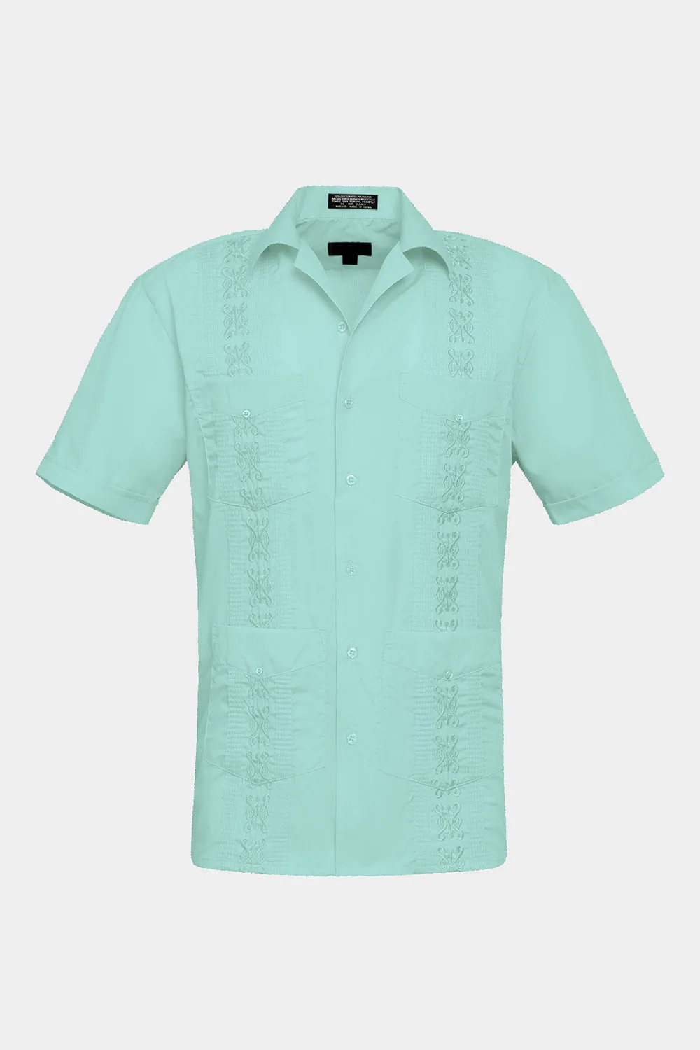 Men's Short Sleeve Cuban Style Guayabera Shirt (Aqua)