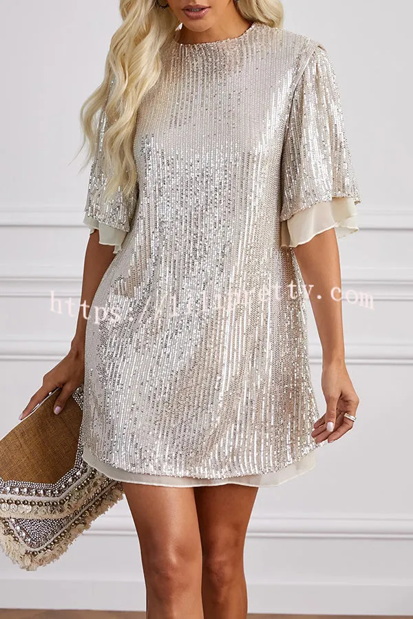 Micozy Sequined Circle Panel Short Sleeve Crewneck Mini Dress