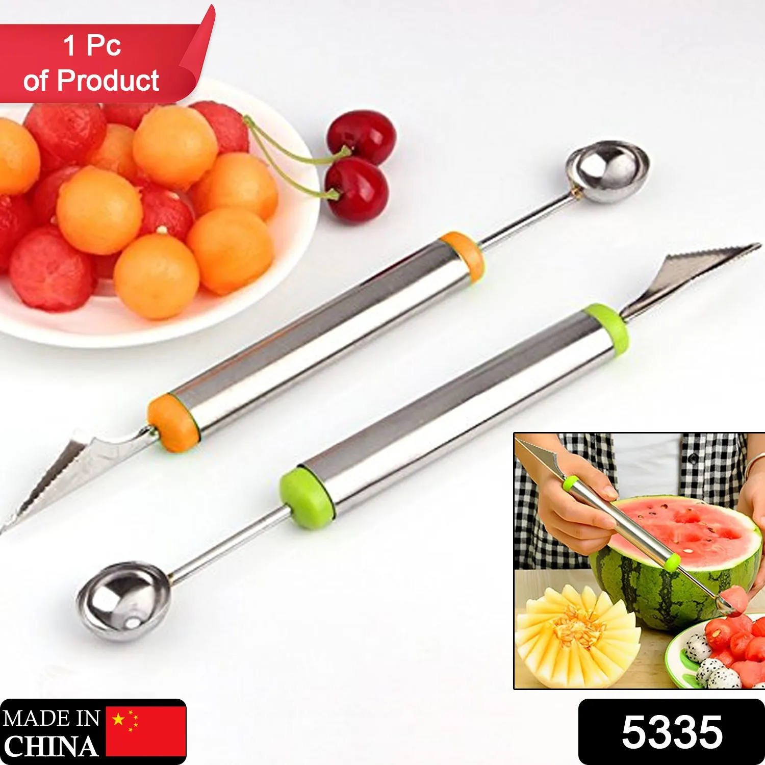 Multifunctional 2 in 1 Melon Baller - Stainless Steel Dig Scoop with Fruit Carving Knife.