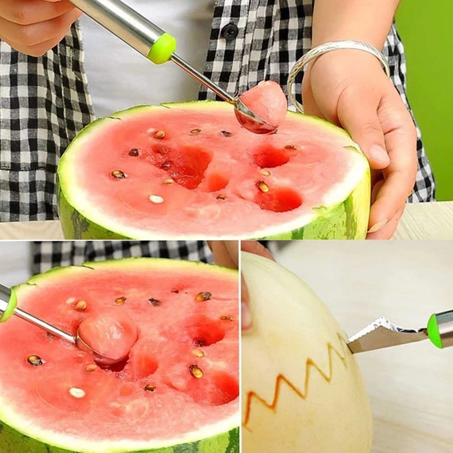 Multifunctional 2 in 1 Melon Baller - Stainless Steel Dig Scoop with Fruit Carving Knife.