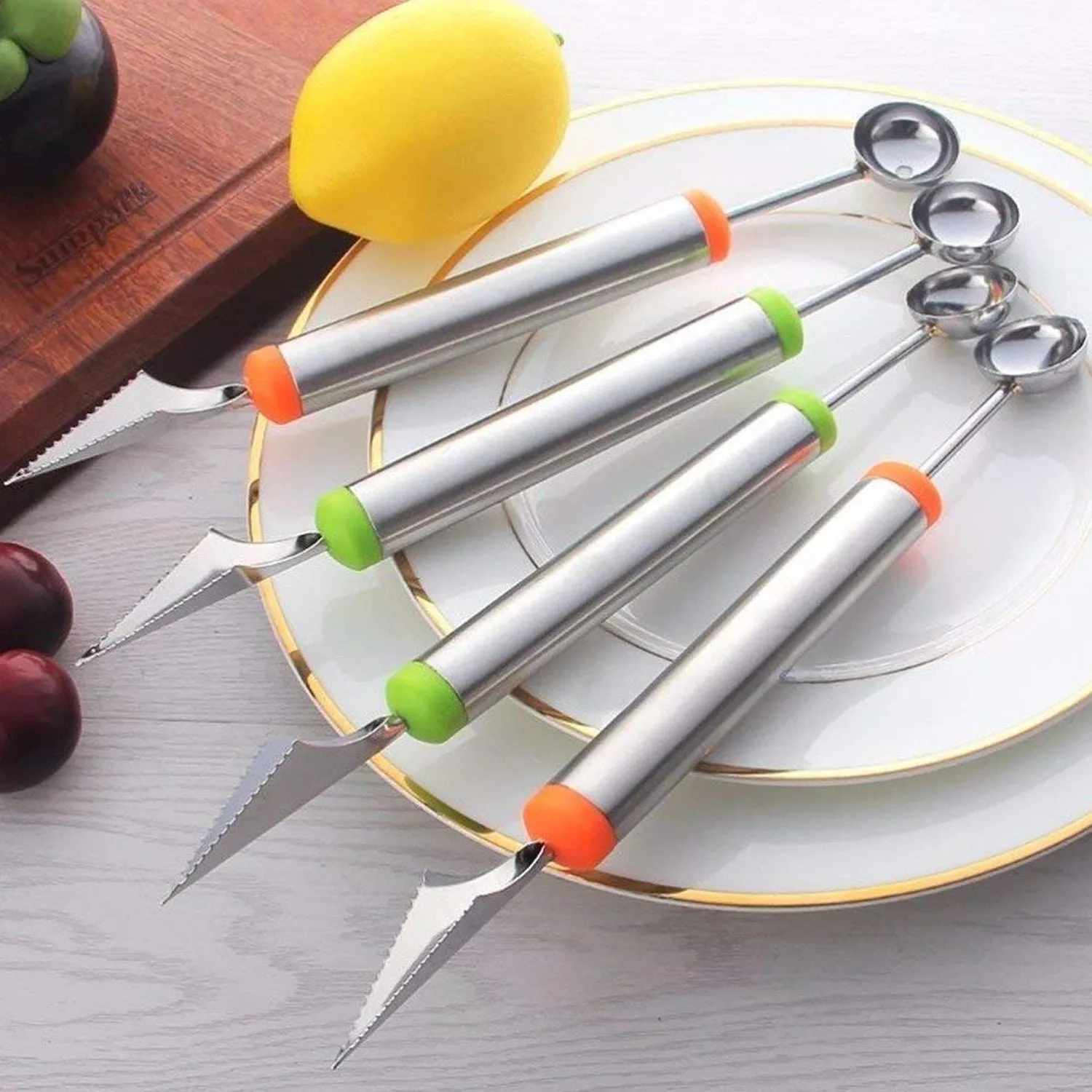 Multifunctional 2 in 1 Melon Baller - Stainless Steel Dig Scoop with Fruit Carving Knife.