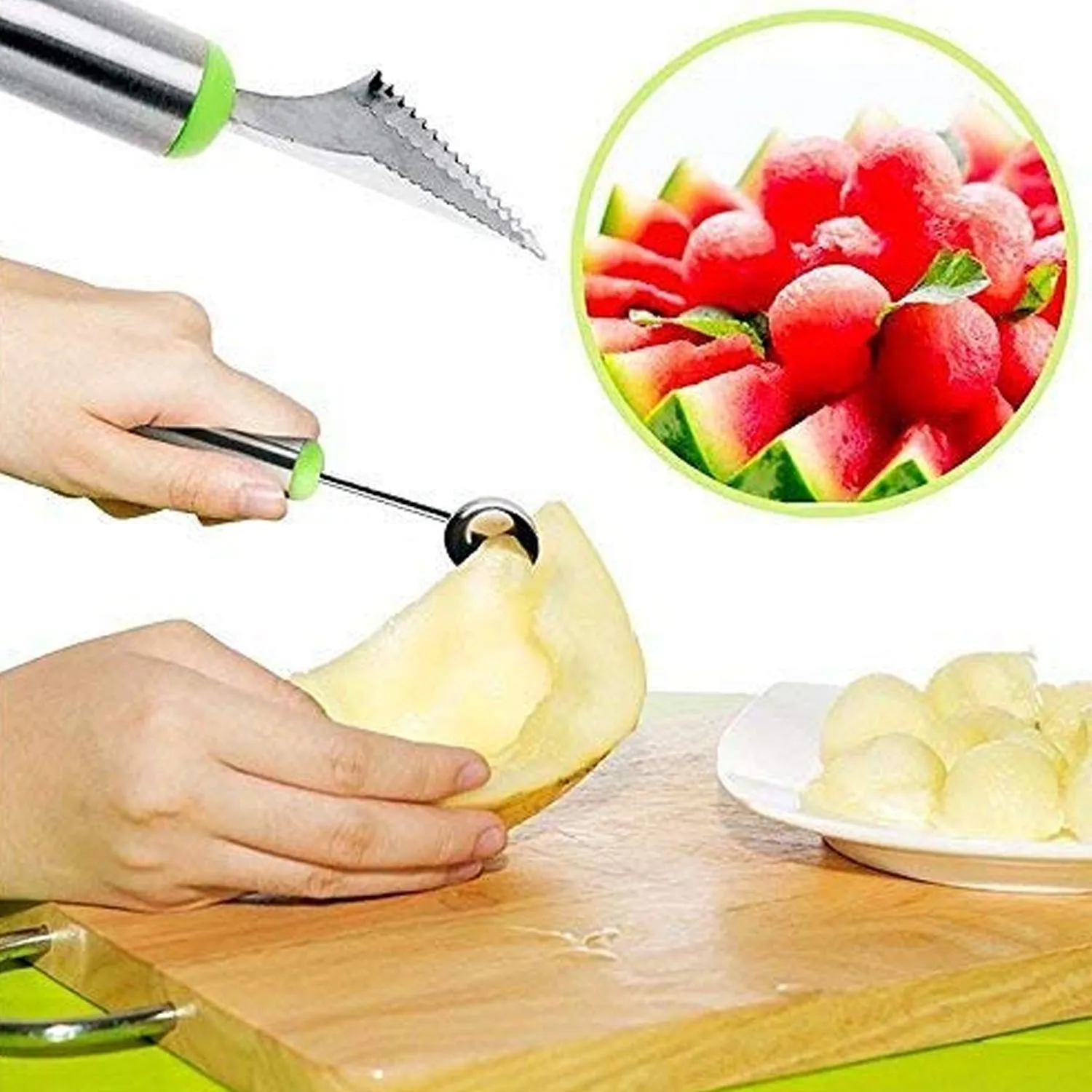 Multifunctional 2 in 1 Melon Baller - Stainless Steel Dig Scoop with Fruit Carving Knife.