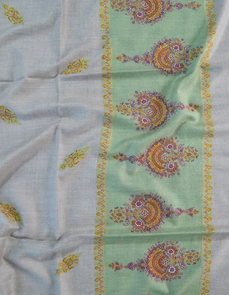 Natural & Light Green Pashmina Shawl with Sozni 5407