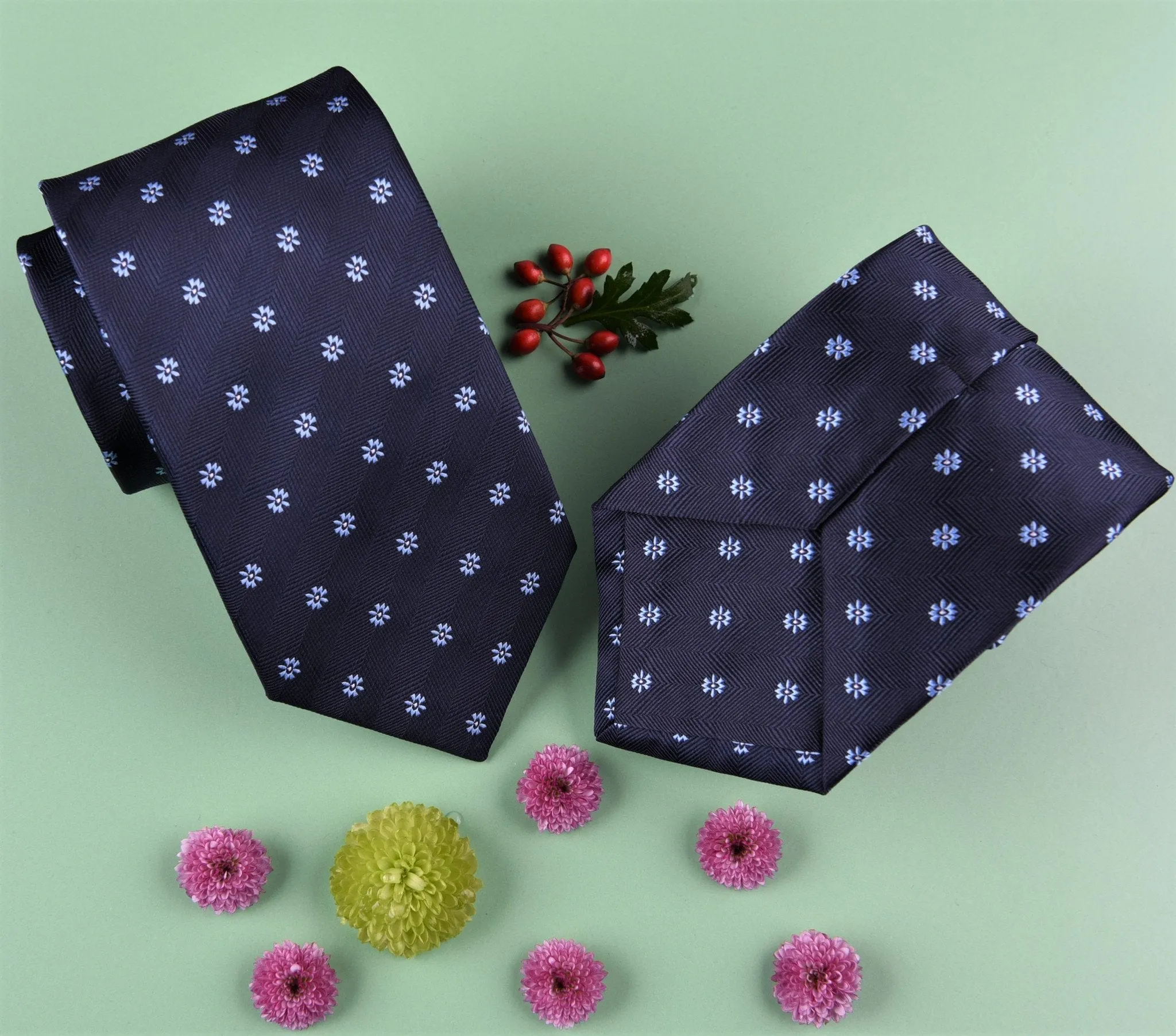 Navy Blue Herringbone Twill Electric Shock Emblem 8cm Tie