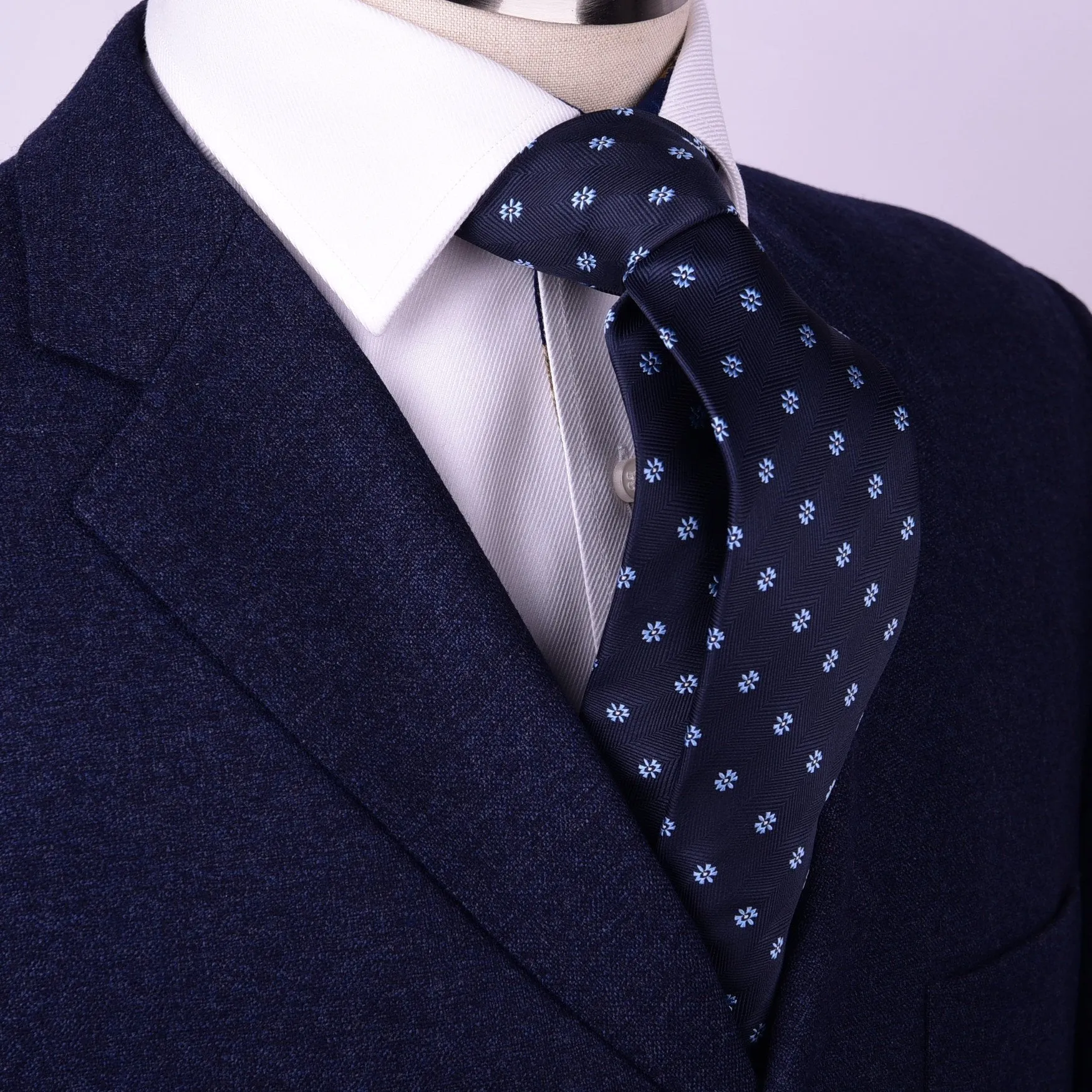 Navy Blue Herringbone Twill Electric Shock Emblem 8cm Tie