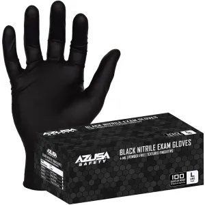 (ND4020) Disposable Gloves, 4-Mil Black Disposable Nitrile Exam Gloves, Powder-Free, Ambidextrous, Single-Use, Food Safe, Medium, 1 Box (100 gloves)