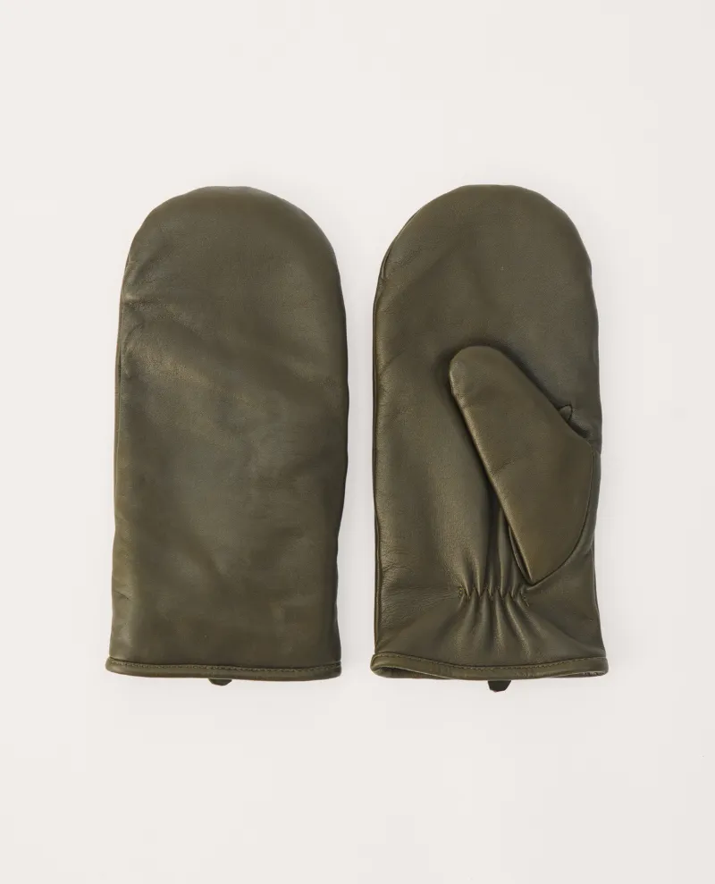 Part Two Flori Green Leather Mittens