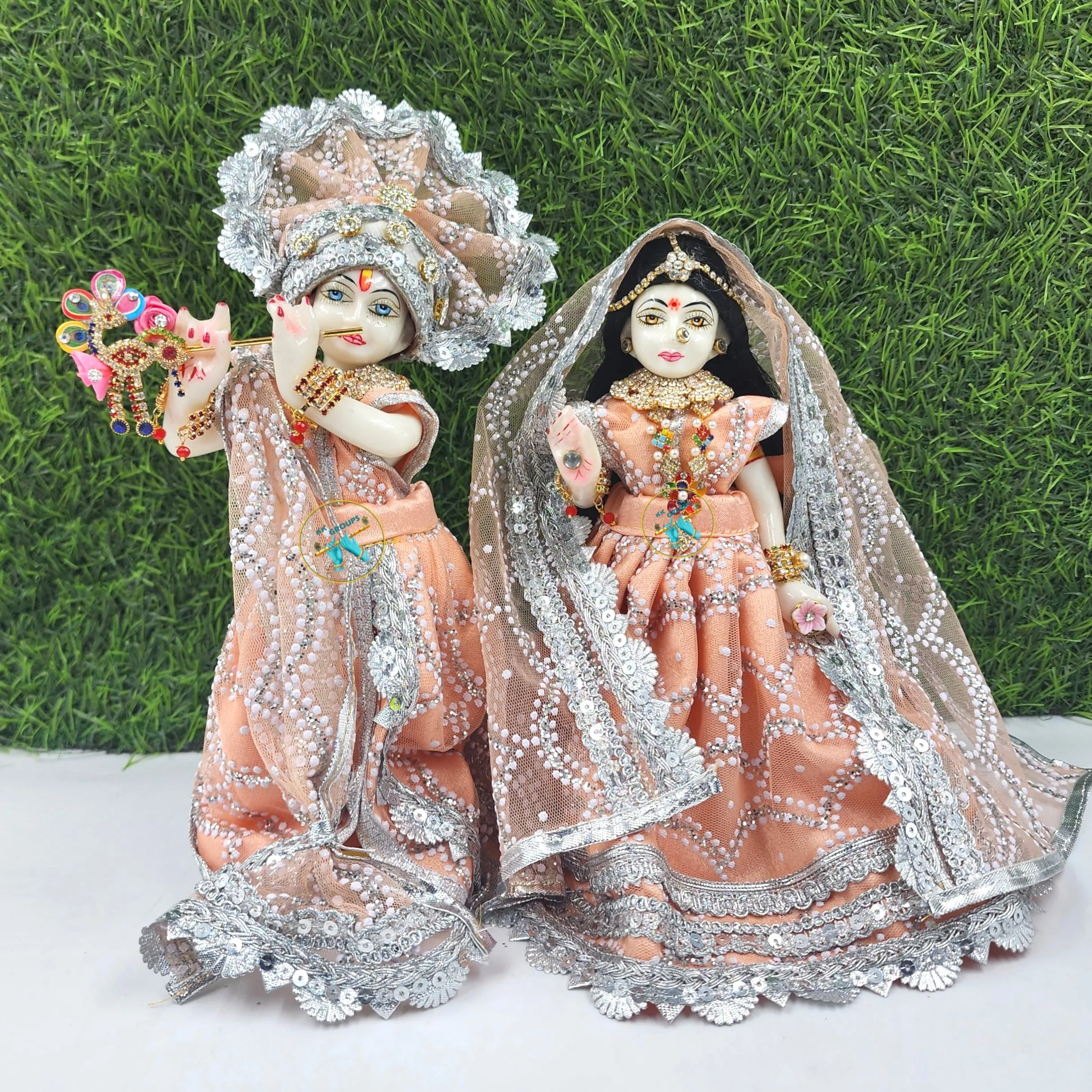 Peach net dress for Radha krishna  (Sizes are according to idol height)