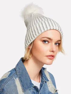 Pom Pom Metallic Beanie Hat