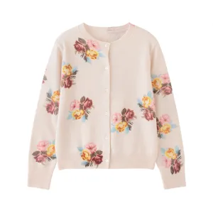 Pre Order:  Vintage Round Neck Floral Long Sleeved Woolen Cardigan