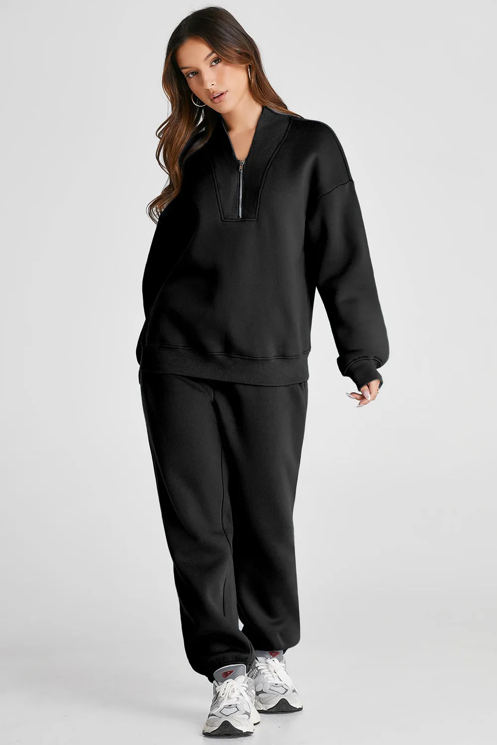 Quarter Zip Long Sleeve Top and Pants Set