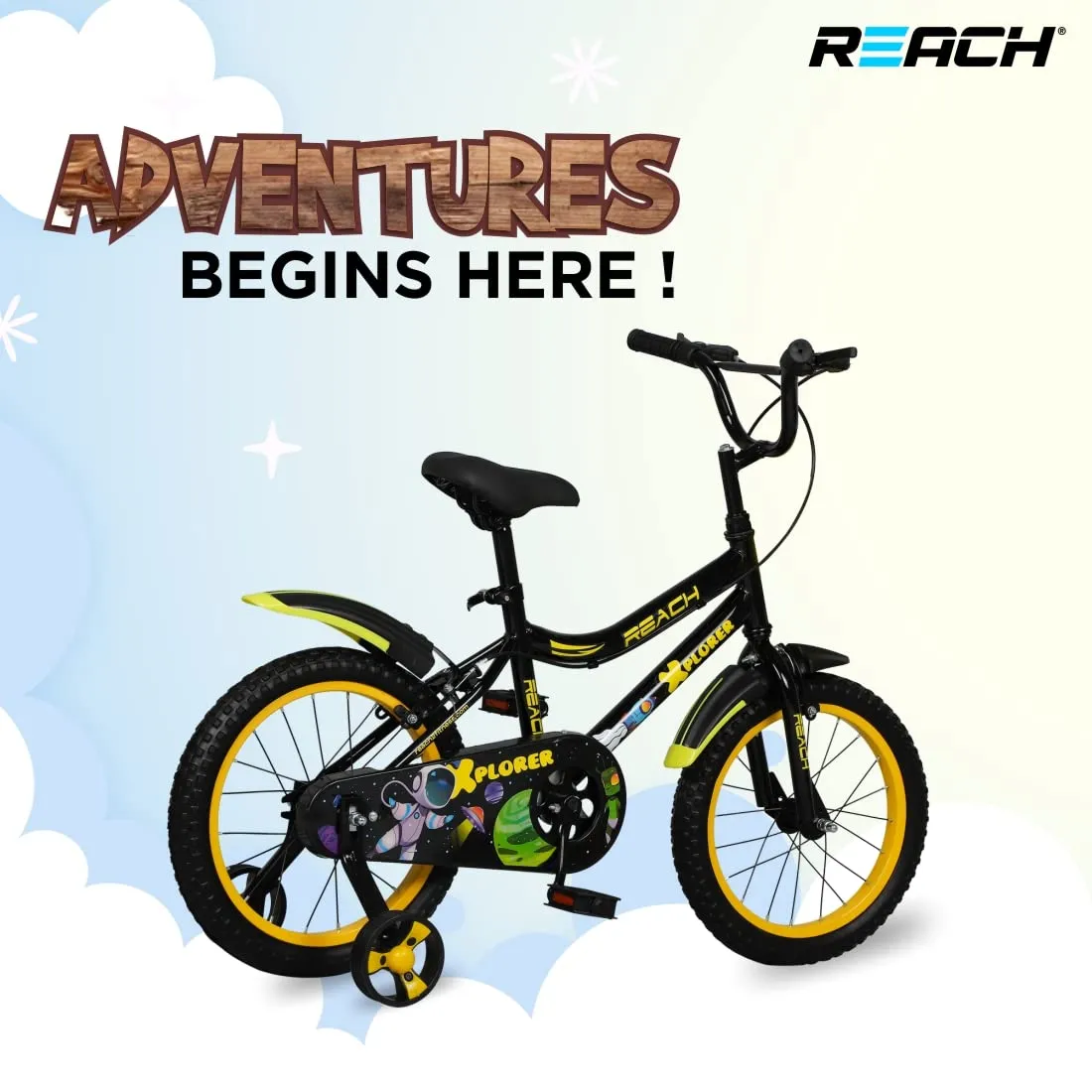 REACH Xplorer Kids Cycle 16T with Training Wheels | for Boys and Girls | 90% Assembled | Frame Size: 12" | Ideal for Height: 3 ft 8 inch  | Ideal for ages 4-8 years