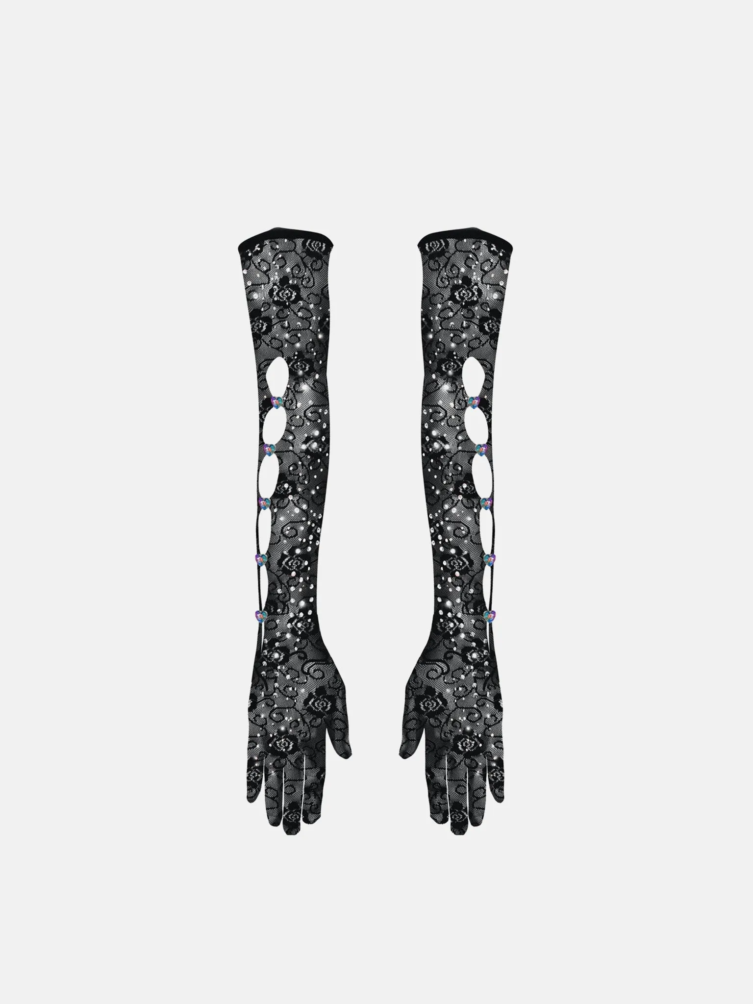 Rhinestoned Gracie Gloves Jet Black