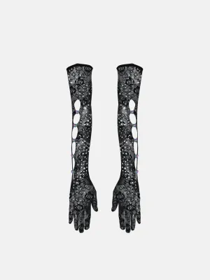 Rhinestoned Gracie Gloves Jet Black