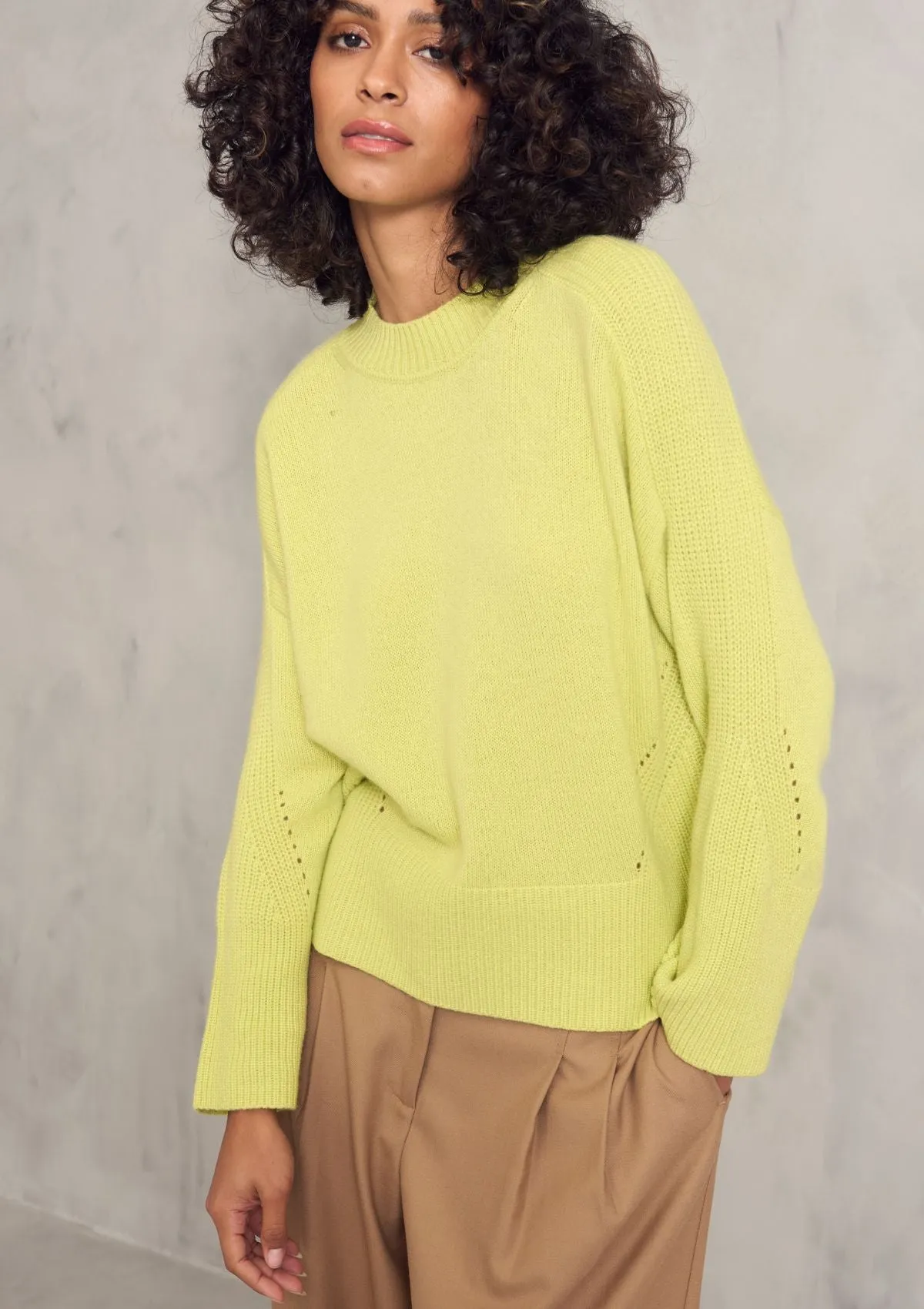 Ribbed Detail Lofty Crew Sweatshirt in Lime Green