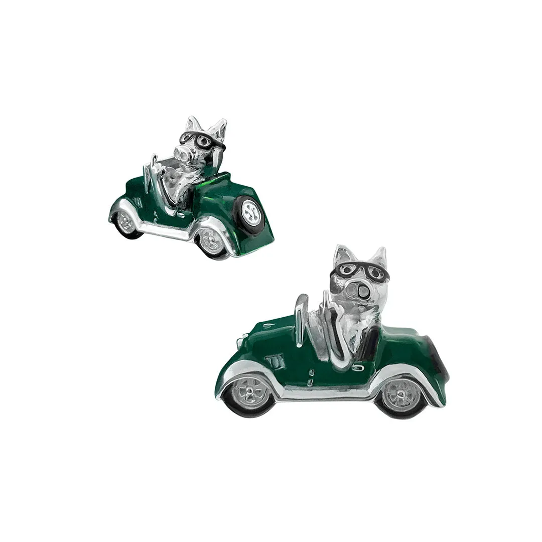 Road Hog British Racing Green Sterling Cufflinks