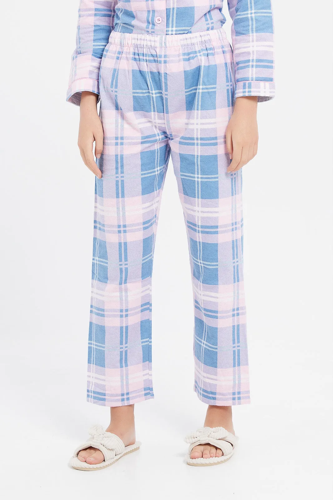 Senior Girls Blue And Pink Checkered Pyjama Set (2 Piece)